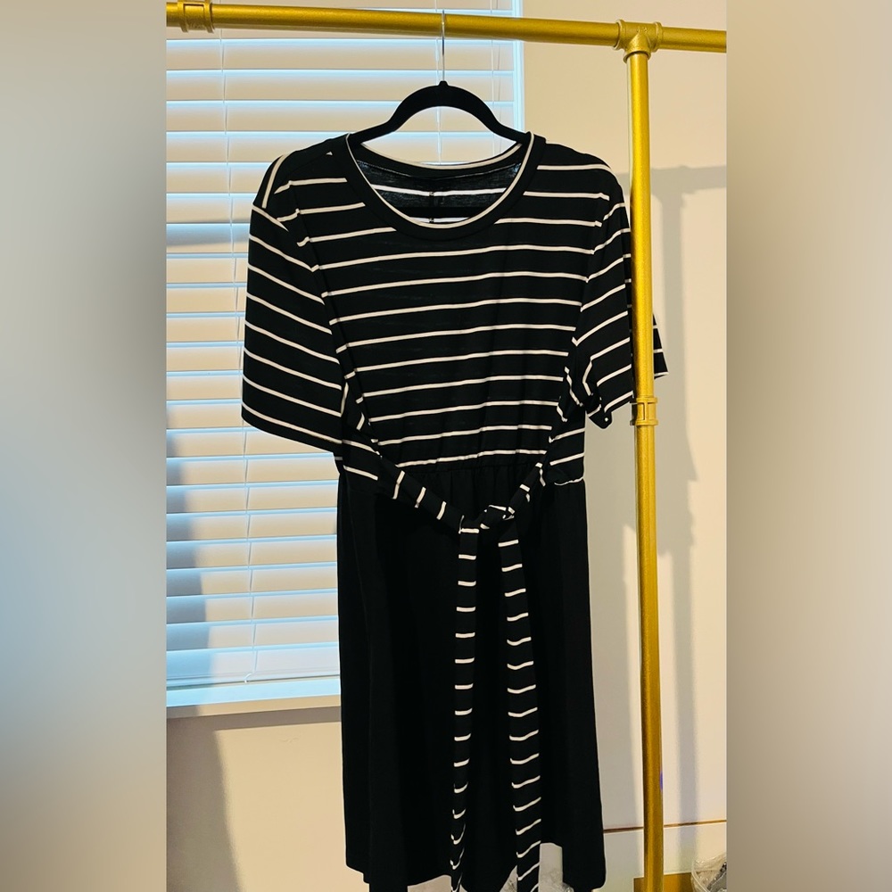 SHEIN curve black and white striped t shirt dress